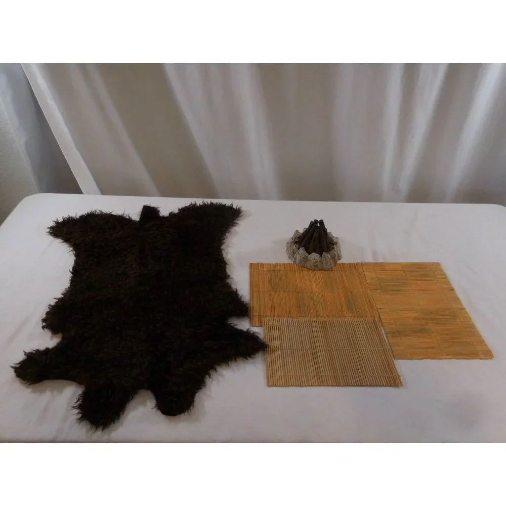 American Girl Doll Kaya Replacement Tule + Brown Faux Fur Blanket +  Wood Fire P